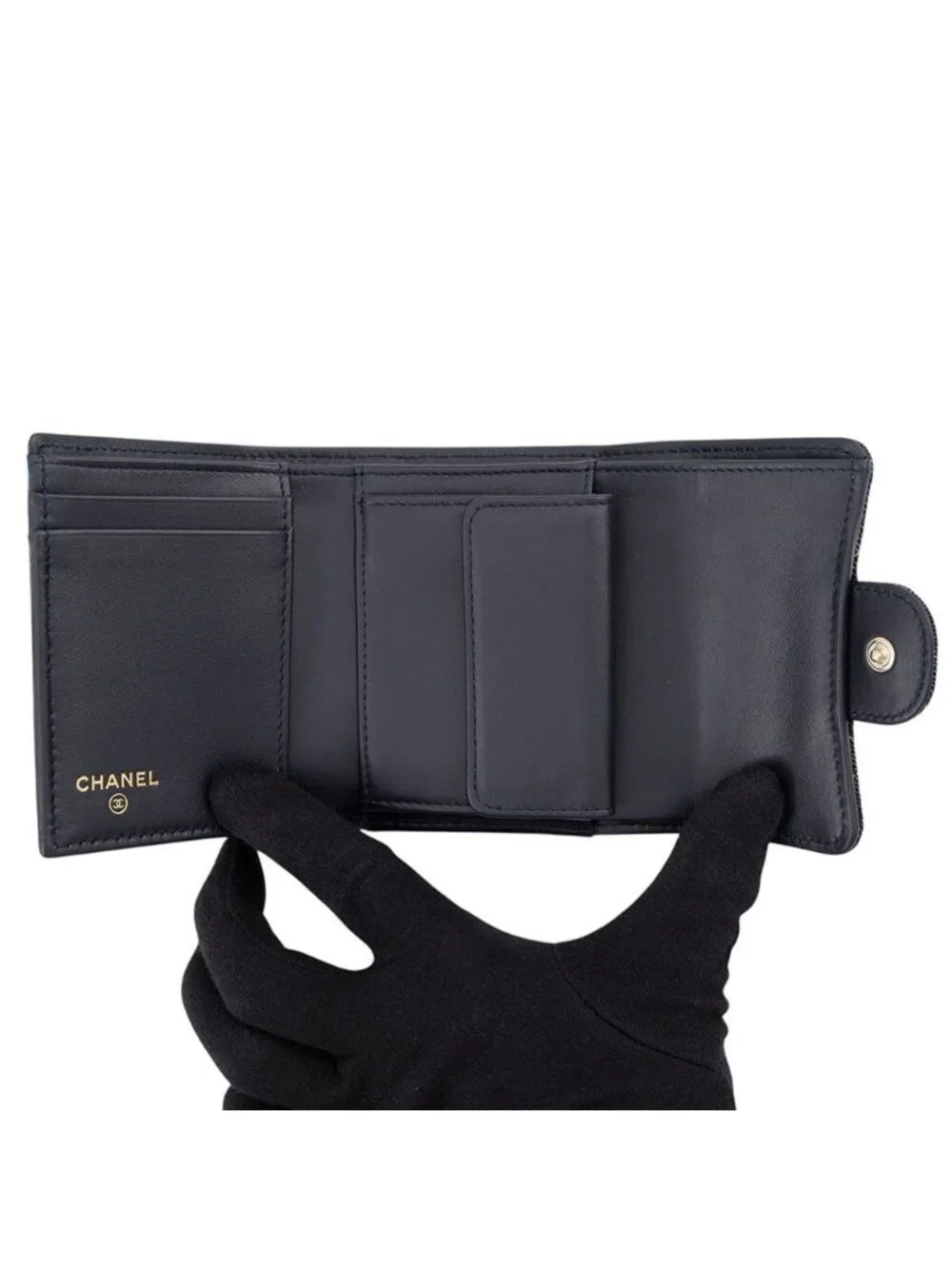 Chanel Trifold Wallet Quilted CC Logo Classic Small Flap Denim